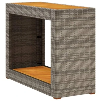 Image of vidaXL Garden Side Table with Wooden Top Grey 100x40x75 cm Poly Rattan