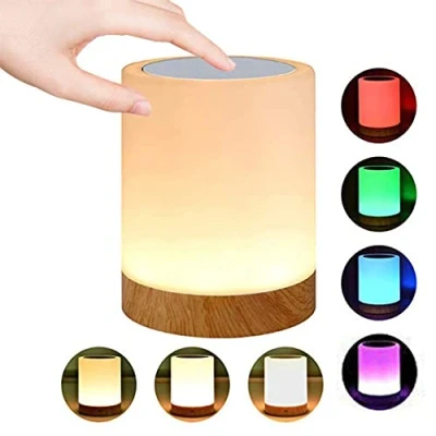 Image of Caxmtu LED Night Light Touch Lamp Bedside Table for Kids Bedroom Rechargeable Dimmable Warm White + RGB Color Changing