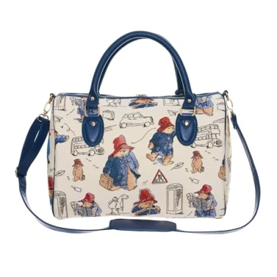 Image of Signare Paddington Bear Tapestry Travel Weekend Bag 38cm W x 27cm H 20cm D Main Zipped Compartment with Inner Zip Pocket Detachable Shoulder Strap Reinforced Base Studded Feet