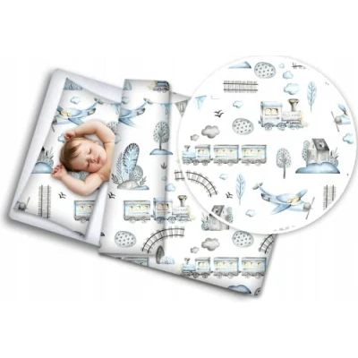 Image of BABYMAM 2pc Cotton Baby Bedding Cot Toddler Duvet Cover and Pillowcase Set to Fit Bed 120x90cm Retro Locomotive