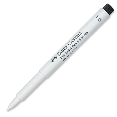 Image of Faber Castell Art &amp; Graphic Pitt Artist Pen Bullet Nib 1.5 India Ink Pen, White, Single For Art, Craft, Drawing, Sketching, Home, School, University, Colouring