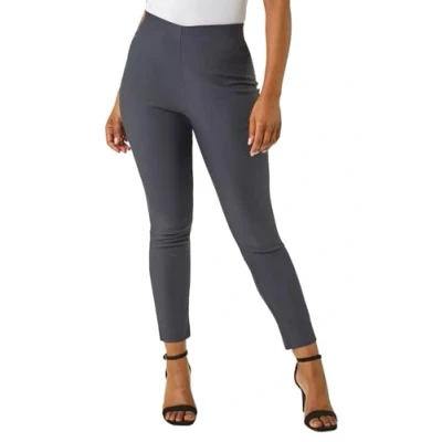 Image of Roman Originals Stretch Trousers for Women UK Ladies High Waisted Pants Pull On Leggings Smart Slimming Office Work Fitted Tailored Tapered Regular &amp; Plus Sizes Petite Grey (26 in) Size 16