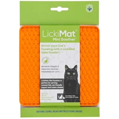 Image of LickiMat Mini Classic Soother Cat Food Mat, Slow Feeder for Boredom &amp; Anxiety Relief Cats, Perfect Food, Treats, Yoghurt Peanut Butter, Fun Alternative to a Feeding Bowl, Orange