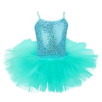 Image of YiZYiF Girls Sequined Tutu Ballet Leotard Dance Dress Ballerina Fancy Fairy Costume Turquoise 5 6 Years