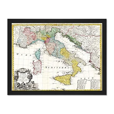 Image of Wee Blue Coo Map Antique Homann Heirs Italy Mediterranean Sea Art Large Framed Print Poster Wall Decor 18x24 inch
