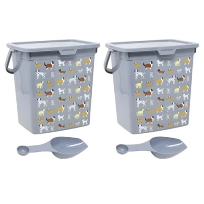 Image of UNIQUE HOME LIVING 6L Pet Food Storage Container Set of 2 Dog Cat Puppy Treats Dispenser Bin Airtight Plastic Box With Scoop