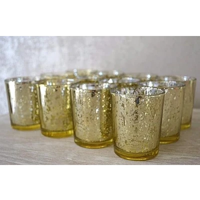 Image of The Home Fusion Company Champagne Mercury Glass Tea Light Holder Candle Decor Wedding Centrepiece