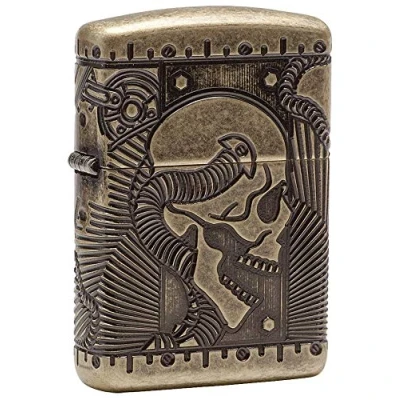 Image of Zippo Unisex&#039;s Armor Steam Punk Skull Lighter, Antique Brass, regular