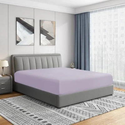 Image of Cathay Home Luxury Wrinkle and Fade Resistant Double Brushed Ultra Soft Microfiber 14 Inch Standard Pocket Single Fitted Sheet, Lavender, Full