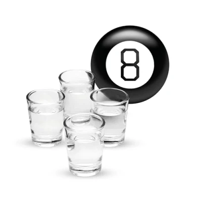 Image of LKH Magic Mystic 8 Ball With 4x Shot Glasses Drinking Game For Adult Decision Making Fortune Telling Party Fun Retro Edition Novelty Him &amp; Her 9 Different Challenges Christmas Gift