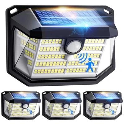 Image of Solar Security Lights Outdoor Motion Sensor [4PACK], 230LED 270 Garden, 3 Modes Outdoor, 2200mAh Fence Lights,IP65 Garden