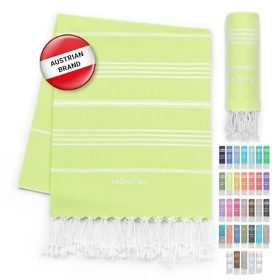 Image of LeStoff Premium Hammam Towel 100% Organic Cotton Pre washed Sustainable Absorbent &amp; Quick drying Beach, Bath, Shower, Yoga, Spa Travel (95 x 180 cm, Lime)