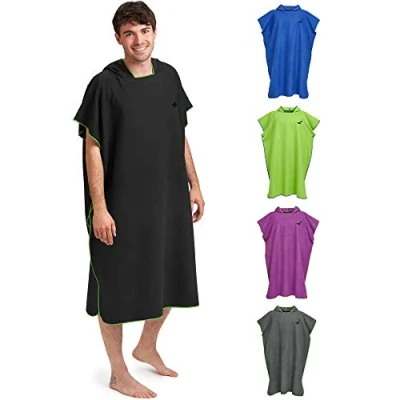 Image of Fit Flip Poncho Towel Microfibre Changing Robe Adult Towelling Swim and Surf Quick Dry Hooded for Men Women size L, Black Green