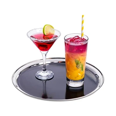 Image of Stainless Steel Bar Tray with Black PVC 12 Inch Non Slip Tray, Waiters