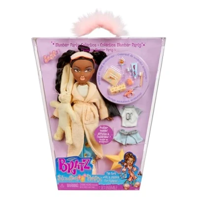Image of Bratz Slumber Party Sasha Fashion Doll With 2 Sets of Pyjamas, Plush, and Accessories Suitable for Kids Collectors