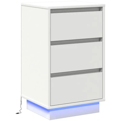 Image of vidaXL Bedside Cabinet with LED White 39x34.5x65 cm Engineered Wood