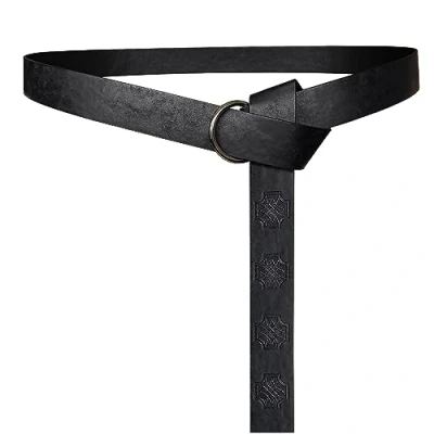 Image of HiiFeuer Medieval Embossed PU Leather O Ring Belt, Retro Renaissance Knight Belt (Black A)