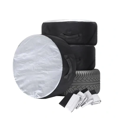 Image of Cucioki 4Pcs Tire Cover Case Car Spare Storage Bags Carry Tote Polyester For Cars Wheel Protection Covers 4 Season