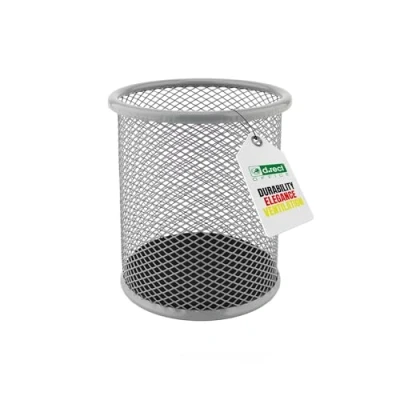 Image of LEVIATAN Metal Pen Holder Round Wire Mesh Multifunctional Cup for Ballpoint Pens Office/School Diameter 91 mm Ash Grey