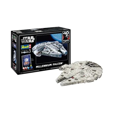 Image of Revell 05659 Star Wars Return of The Jedi Millennium Falcon Model Gift Set 1:72 Scale Unbuilt Plastic Kit with Contacta Professional Glue, Paintbrush, Selected Aqua Color Paints &amp; Movie Poster