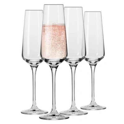 Image of Krosno Crystal Champagne Flute Glass Set of 4 180 ml Avant Garde Collection Perfect for Home, Restaurants and Parties Dishwasher Safe