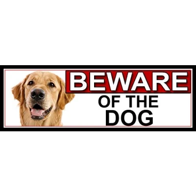 Image of SHAWPRINT Golden Retriever BEWARE OF THE DOG METAL GATE SIGN 266mm x 87m. (526H2)
