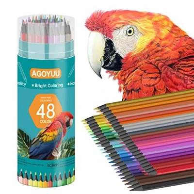 Image of AGOYUU Colouring Pencils 48 Color Drawing pencils,Colored for Adults Coloring Book,Artist Sketch Pencil Art Craft Supplies.