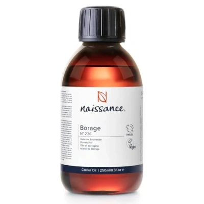 Image of Naissance Organic Borage (Starflower) Seed Oil (No. 226) 900ml Naturally High in GLA (Gamma Linolenic Acid) for Skin, Face, Body, Hair, Massage, Vegan