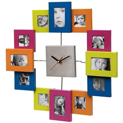 Image of Unity UNSW934 Multi Coloured Aluminium Photo Frame Wall Clock, 39x38.5cm