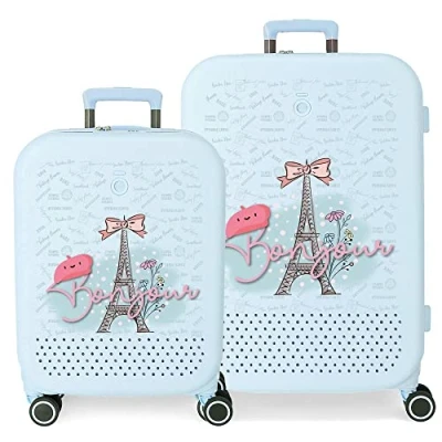 Image of Enso Bonjour Blue Suitcase Set 55/70 cm Rigid ABS Integrated TSA Closure 116L 7.54 kg 4 Double Wheels Hand Luggage