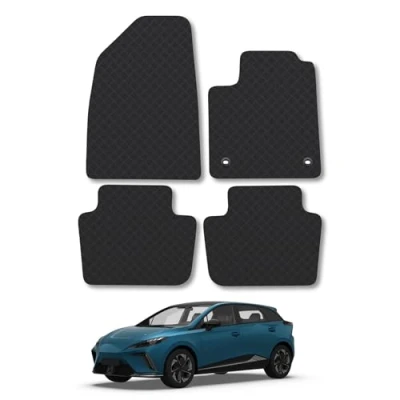 Image of Rubber Car Mats Compatible with MG MG4 EV (2022 ) Tailored Fit Floor Set Accessory Black Custom 4 Pieces Clips Anti Slip Backing, Heavy Duty &amp; Waterproof