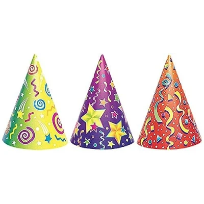 Image of Assorted Color Kaleidoscope Hats (27cm Tall) 6 Count Vibrant &amp; Fun Party for Celebrations