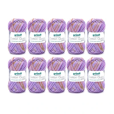 Image of Gründl Knitting Yarn, Cotton, Purple Green Orange Multicoloured, 10 x 50g