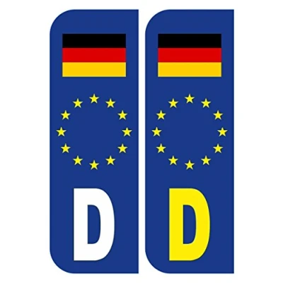 Image of Landing Designs 2 x D German with Flag Euro Car Number Plate Stickers