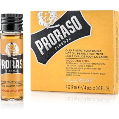 Image of Proraso Hot Oil Beard Treatment, Wood and Spice, 4 x 17 ml, for Dry Course Beards, Moisturiser Men, Made in Italy