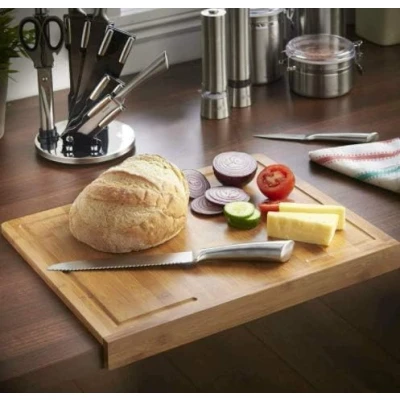 Image of HomeZone Hard Wearing Wooden Chopping Board, Large Kitchen Cutting Serving Tray, Bamboo Boards with Counter Over Edge, Non Slip, 36cm x 45cm 5cm, Easy to Clean