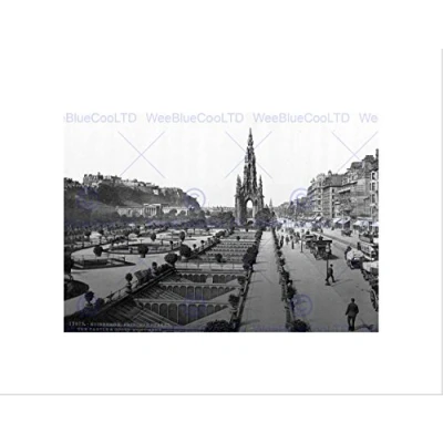 Image of Wee Blue Coo Edinburgh Princess Street Castle Scott Monument Scotland Old Art Wall Print