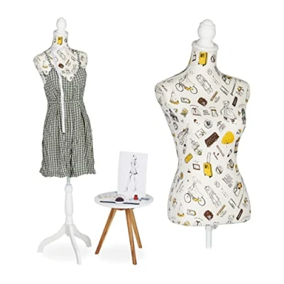 Image of Relaxdays Tailor&#039;s Dummy, Female, Height adjustable up to 167 cm, Sewing Mannequin, Size 34 38, Decorative Bust, Cream, Polyester, x 41 cm