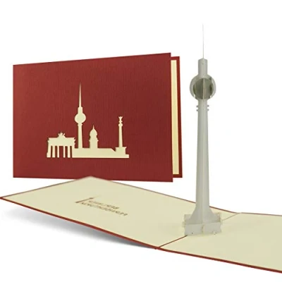 Image of Gift voucher for travel to Berlin, Berlin excursion, TV tower, souvenir, beautiful pop up card A14
