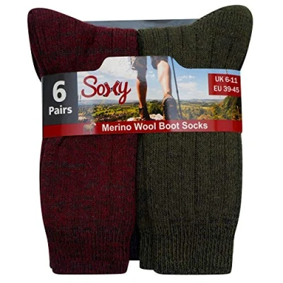 Image of 6 Pairs Mens Merino Wool Soft Warm Socks Blend Boot Hiking Walking UK 11/EU 39 45