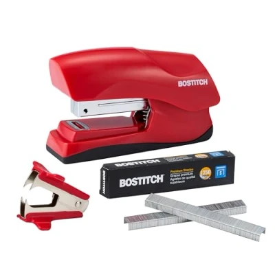 Image of Bostitch Office Heavy Duty 40 Sheet Stapler with 1250 Staples &amp; Claw Remover, Small Size, Fits into The Palm of Your Hand, Value Pack, RED (B175 VP)
