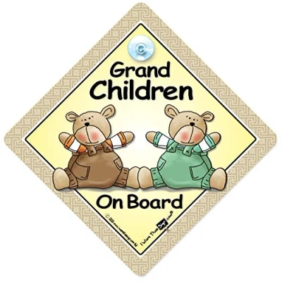 Image of Grandchildren on Board Car Sign, Baby Sign with Suction Cup Attachment for Grandparents