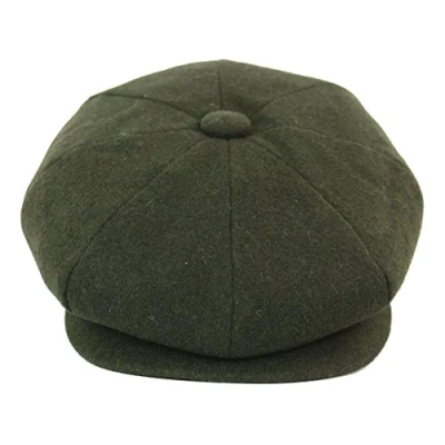 Image of TruClothing Mens Tweed Newsboy Cap Baker Boy Flat Grandad Hat 8 Panel Plain Olive Green S