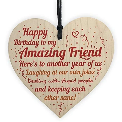 Image of RED OCEAN Handmade Wooden Hanging Heart Plaque Gift Perfect for your Best Friend Birthday Friendship Keepsake