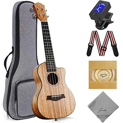 Image of Concert Ukulele Ranch 23 inch Professional Learn to Play Cutaway Beginner ukelele with Free Online 12 Lessons ukalalee Starter Instrument Kit Bundle Gig bag&amp;Tuner&amp;Strap&amp;Aquila String Set Matte