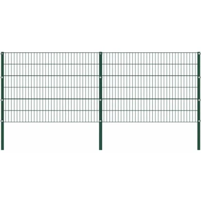 Image of vidaXL Fence Panel with Posts Iron 3.4x1.2 m Green