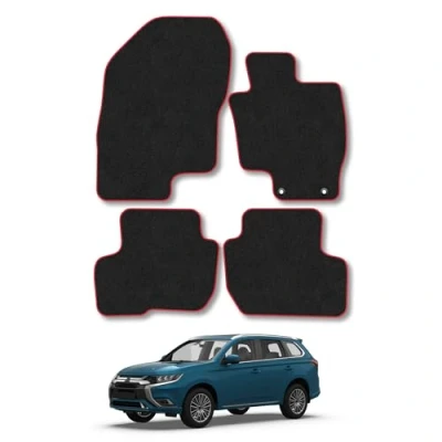 Image of Car Mats Compatible with Mitsubishi Outlander Phev (2014 ) Tailored Fit Red Carpet Floor Set Accessory Custom 4 Pieces Anti Slip Backing &amp; Binding Trim Edge