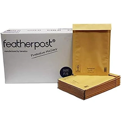 Image of Featherpost Padded Bubble Envelope Mailer Gold/Brown Internal Dimension 230mm x 340mm (Size F / 3, Pack of 100)