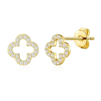 Image of Philip Jones Gold Plated Clover Earrings Created with Zircondia® Crystals