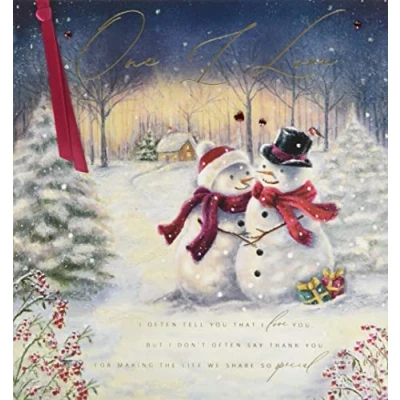 Image of Clintons: Snow Couple Forest Scene One I Love Christmas Card 235 x 235, Multi Colour,1169115